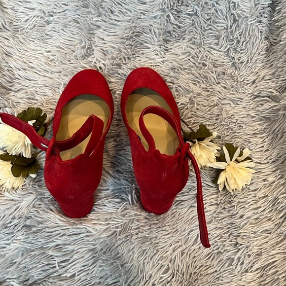 Mark Fisher Red Suede Heels with Strap - Picture 3 of 6